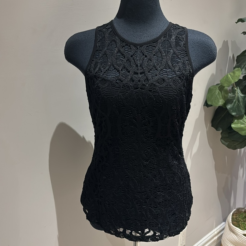 CACHE BLACK LACE LINED TANK TOP